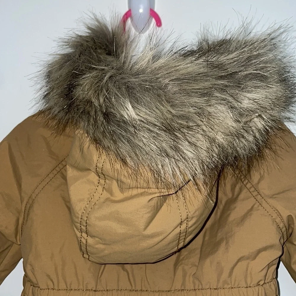 Old Navy Toddler Hooded Coat with Faux Fur Trim Tan 3T